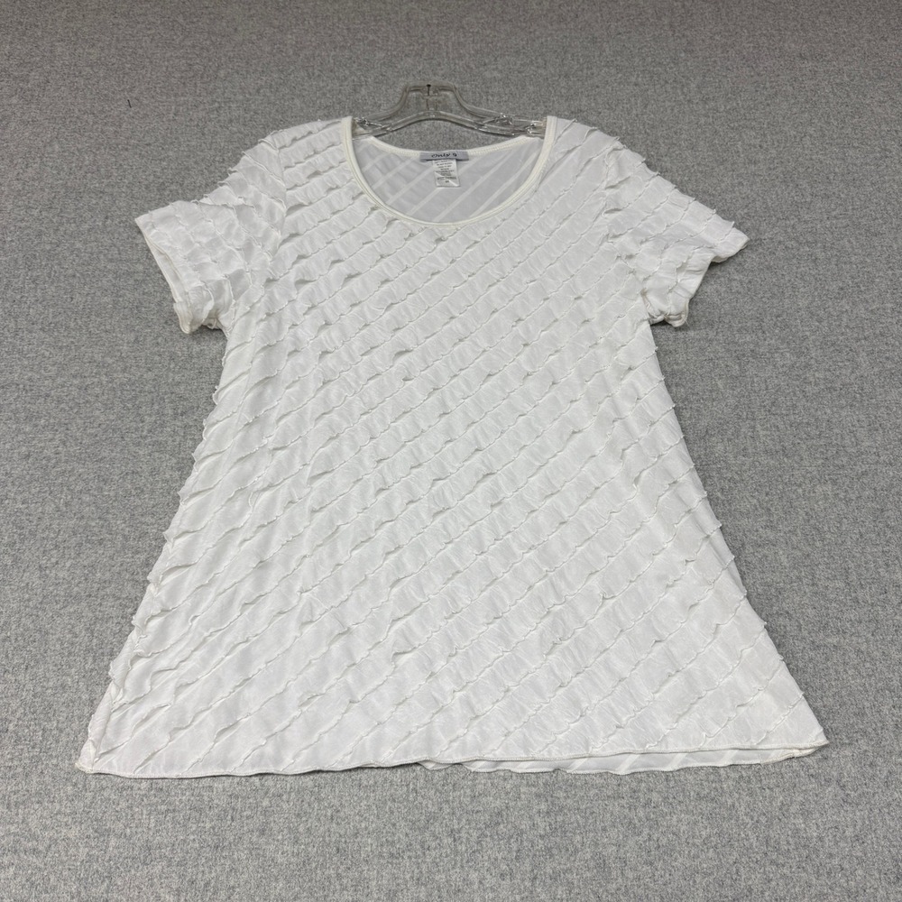 Only 9 Ruffle Tiered Short Sleeve Top 2X White Textured Scoop Neck Blouse ON6191